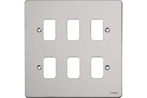 Schneider Electric Ultimate Flat Plate - 6 Gang Grid Faceplate, with Mounting Frame, GUG06GMS, Polished Chrome