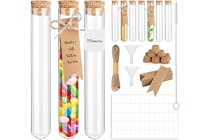 SWEELOV Lot de 40 tubes à essai en plastique, 20 x 150 mm, avec bouchon, 50 étiquettes en papier kraft pour fleurs, cadeaux d'invités, mariage, bonbons, sels de bain
