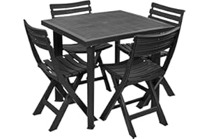 URBN GARDEN Large Black Square Garden Plastic Table & Chairs Patio Deck Side Snack Outdoor (4)