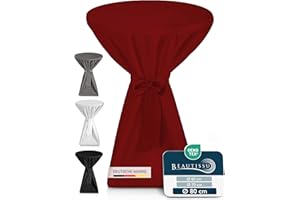 ‎BEAUTISSU Beautissu Premium Stehtischhusse Blickdicht Bordeaux Ø 80-85 cm – rutschfest Bügelfrei & 40°C Waschbar Stehtischüberzug mit Schleifenband – Husse für Stehtisch Bistrotisch Bartisch Gastronomie