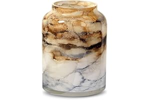 Terroso - Vase - Verre Couleur Sable soufflé à la Bouche - Aspect Luxueux, élégant et stylé - 21 cm de Haut - Aspect marbre - Vase à Fleurs