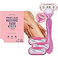 by Amazon Women's 5 Blade Razor with Multi Axis Pivot handle + 3 refills