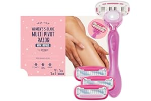 ‎BY AMAZON by Amazon für Damen, 5-Klingen Rasierer mit mehrachsigem Drehgriff, 4 Stück, 1 Stück + 3 Nachfüllpackungen (ehemals Marke Solimo), Rosa