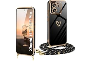 XCYYOO Handykette für Xiaomi 13T/ Xiaomi 13T Pro Hülle mit Band,Handyhülle Xiaomi 13T mit Kette Galvanisierte Kratzfest Schutzhülle zum umhängen Silikon Stoßfest Case mit Herz Love Design