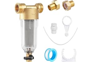 Forhandy Wasserfilter Wiederverwendbare Filterkombination 1“&G3/4”MNPT+G3/4” Vorfilter Sedimentfilter Feinfilter Ausspülbarer Feinfilter mit Adapter Spin-down-Sedimentwasserfilter