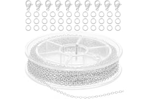 Wanmu 9.8ft Stainless Steel Chain for Jewelry Making, Silver Necklace Making Kit, 1.5MM Link Chains Roll with 10 Lobster Clasps and 30 Jump Rings for Men, Women Bracelet Earring Craft DIY Supplies