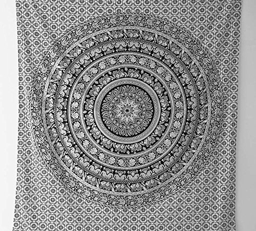 RASTOGI Kunsthandwerk Indian Elephant Mandala Tapisserie Hippie, Gobelin, Wandteppich, indisches schwarz & weiß Wandteppich, Bohemian Wohnheim Dekor Mandala Gobelin