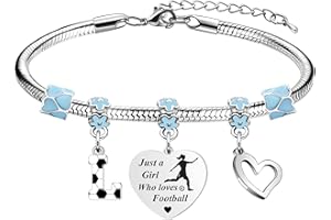 LUXYSODE Football Initial A-Z Bracelet Football Gifts for Girls Football Gifts Football Bracelet Football Players Gift Just A Girl Who Loves Football