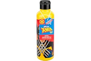 Paladone Wolverine Yellow & Red Metal Water Bottle with Screw-Top Lid, Officially Licensed Marvel X-Men Reusable Stainless Steel Flask 500ml, Superhero Merchandise for Teens, Adults, School, Work