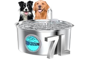 Fuente para Gatos Acero Inoxidable: 7L/236oz Fuente para Perros - GROOKPET Bebedero Súper Silencioso - Luz LED - Apto para Perros Grandes, Gatos y Hogares con Varias Mascotas