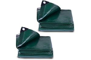 GZBtech Tarpaulin Waterproof Heavy Duty【4x5m 2Pack 150g/m²】,Weatherproof Tarpaulin Sheet with Eyelets,PE Tarpauline for Table and Chairs/Chicken run/Wood Logs/Fish Pond/Pool Cover Green