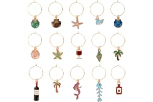 OOTSR 15 piezas de cristal de vino de mar encantos de playa marcadores de bebida para fiesta de bebida decoración de botellas de vidrio marcadores de copa de vino etiquetas de identificación