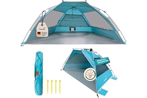 Skandika Strandmuschel Skal | Quick-Start Strandzelt, UV-Schutz 80+, 360° Mesh-Panoramafenster, Windschutz, Sonnenschutz, Sichtschutz, Quick-Up, Sandheringe |Strand Zelt für Familie, Kinder