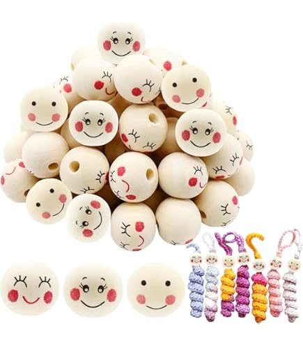 BOFUNX Holzperlen Mit Gesicht 80 Stück - 4 Stile Für Weihnachtsfiguren & DIY