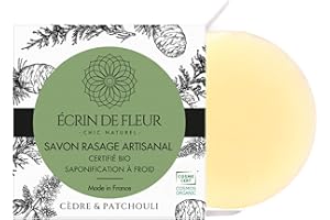 Écrin de Fleur - Certified Organic Handmade Men’s Shaving Soap Bar, Natural Cedar Scent, Chemical Free, Palm Oil free, 1x55g