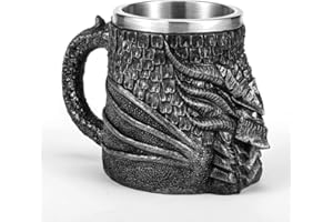 AROLA Medieval de Jarra de Cerveza de Dragón,Taza de Regalo de Taza de Café de Acero Inoxidable para Dragón Collector,Decoración de Fiesta Temática, Taza de Jarra Tankard para Café/Bebida/Jugo 500ml.