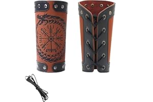LUKIUP Brazaletes Vikingos de 2 Piezas, Protectores de Brazo de Cuero Hechos a Mano, Protector de Brazo de Tiro con Arco, brazalete medieval de piel sintética para actividades LARP, Halloween