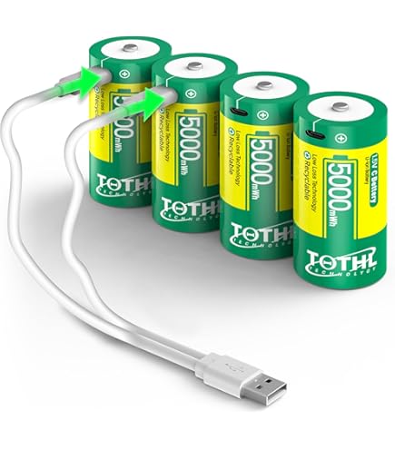 Accu batterijen Baby C USB 6000 mWh - set van 2 1,5 V/lithium oplaadbare Baby C Lr14 batterij USB oplaadbaar hoge capaciteit met type C oplaadkabel, led-laadindicator, 3 uur snel opladen