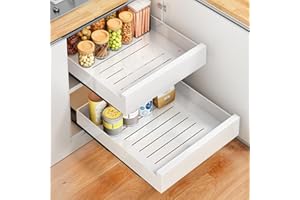Auauraintt Cajón telescópico, Ampliable Cajón Deslizante Para Alacena, Bandejas Extraibles Armarios Cocina,Organizador De Gabinete Extraíble Fijo con Nano Película Adhesiva, (ancho 25 cm) (Blanco)