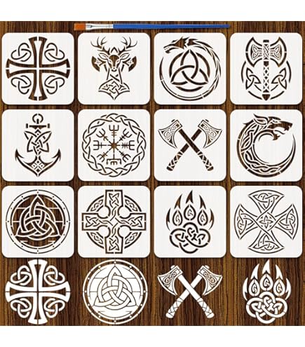 Aleks Melnyk - Lot De 3 Pochoirs Métalliques Réutilisables (18,5x10,9 Cm), Motifs Grec/celtique, Pour Pyrogravure, Scrapbooking