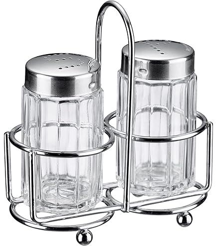 Lot De 3 Salières Et Poivrières Avec Support Métal Et Poignée Bois - Récipients En Verre 75 Ml