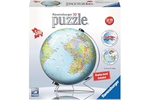 Ravensburger - Puzzle 3D, Globo, Impara la Geografia, Puzzle per Adulti e Bambini 12+ Anni, Modellismo, Include Supporto per Esporlo, 540 Pezzi