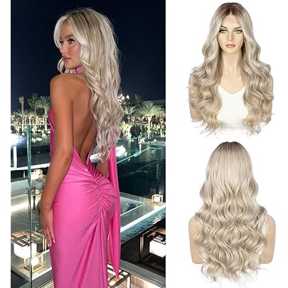 Parrucca Sintetica Bionda Ombre - Con Attaccatura In Pizzo Frontale, Lunga E Ondulata, Per Cosplay E Feste