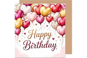 Edition Seidel GQ450 SW025 Carte d'anniversaire carrée de qualité supérieure avec enveloppe Motif ballons et cœur