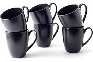 Hanseküche Kaffeebecher Set Groß – Kaffeetassen aus hochwertiger und massiver Keramik, große Henkel, große Becher, Coffee Mug, Tee Kakao, matt, Tassen, Becher (Schwarz, 6er Set)