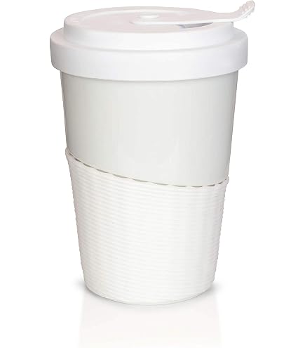 Mora Doppelwandige Keramik-Kaffeetasse | 400 Ml, Mit Deckel | Mikrowellen- & Spülmaschinenfest | Baumwolle Weiß