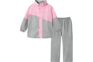 Volunboy Kids Waterproof Suit, Hooded Raincoat Jacket and Trousers Set Puddle Suit with Zip for Boys Girls 8-14 Years