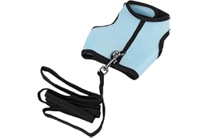 EVTSCAN 2 pièces Harnais de Cochon d'Inde et Laisse Furet Rats Hamster Doux Maille Harnais Laisse Gilet Ensemble avec Cloche pour Petit Animal Chinchilla(M-Bleu Clair)