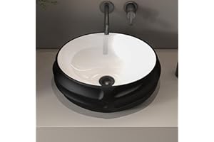 MEJE Évier en relief de 44,9 x 37,9 x 17,8 cm avec vernis noir, évier de salle de bain au-dessus du comptoir, lavabo en porcelaine et céramique, lavabo d'art