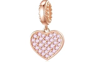 CHAWIN Birthstone Charms Rose Gold Plated 925 Sterling Silver Heart Dangle Charm with Sparkling CZ Compatible with Pandora Charm Bracelet Necklace Happy Birthday Gifts for Women/Wife/Mother/Sister