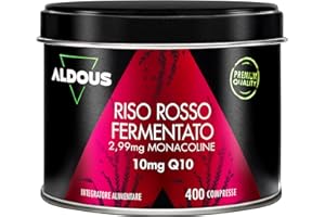 ALDOUS BIO Riso Rosso Fermentato con Coenzima Q10-400 Compresse - +1 Anno - Supporto Cardiovascolare - 2,99 mg di Monacolina K - Lievito Riso Rosso per Cuore e Colesterolo - Senza Citrinina - ALDOUS