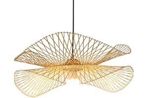 AUCF Lampe Suspension Rétro Naturel Bambou Rotin Tissé Pendentif Lumières E27 Hauteur Réglable Chapeau Lustre Chambre Salon Lampe Salle À Manger Salon De Thé Éclairage Décoratif Lampe Suspendue,75cm