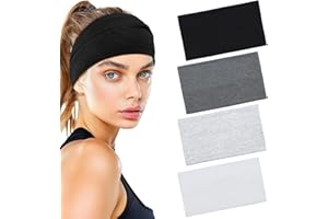 BELEVO Fascia Capelli, 4 Pezzi Fasce per Capelli Donna Elastica Fascia per Capelli Assorbente Headband Accessori Per Capelli Donna Uomo (Nero/Bianco/Grigio)