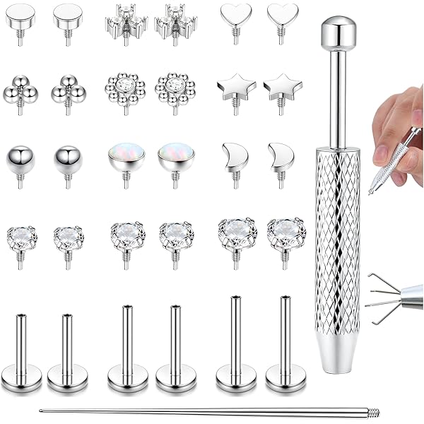 Adramata 16G/18G Tragus Helix Labret Piercing met binnendraad voor neus, steker voor lippenpiercing, hypoallergeen kraakbeen, conch oorbellen, piercing oordopjes 6/8/10MM, 18G