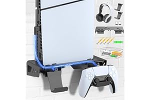 KYTOK PS5 Wandhalterung mit eingebauten PS5 Controller Ladekabel kompatibel mit PS5 Digital & Disc & 2023 PS 5 Slim, PS5 Halterung Wand für PS5 Konsole, PS5 Controller Halter Headset Halter für PS5 Zubehör