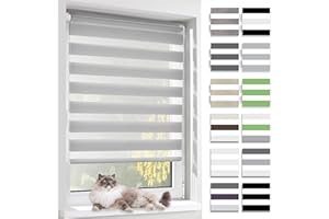 BelleMax Store Enrouleur Jour Nuit, Tissu Double, Rideau sans Perçage, Translucide Occultant et Protection Vie privée,pour Fenêtre et Porte,Gris,60l x 120L cm