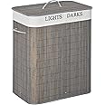 HOMCOM 100L Laundry Basket with Lid String Handles, 2 Section Collapsible Hamper Removable Lining Foldable Water-Resistant Dirty Clothes Storage, Grey