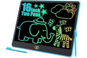 HAPPYMATE Two Pens, 16 Inch Drawing Tablet, LCD Writing Tablet, Portable Drawing Board, Wipeable and Reusable Magic Board, 3-8 Birthday Gift for Girls and Boys (Blue)