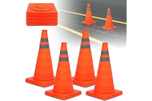TAOPE Conos de Seguridad Vial Plegables de 45cm, Conos Emergentes Multiusos con Collar Reflectante, Conos de Tráfico Naranjas para Estacionamiento en Carreteras, Práctica de Conducción (Naranja 4 PCS)