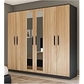 metalia GM 088 6 KAPILI AYNALI SONOMO - ANTRASİT GRİ SİYAH KULPLU GARDIROP