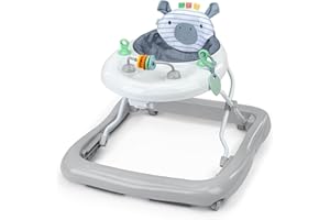 Ingenuity, Trotteur Évolutif Smooth Strides - Chambray, Trotteur avec Activités, 3 Hauteurs Réglables, Arc d'Activités Ajustable avec Jouets Inclus, pour Bébé de 6 à 12 Mois