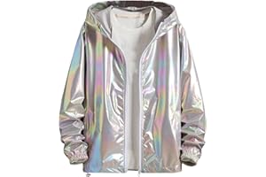 GENERISCH Herren Jacke Silber Metallic Party Jacken Glitzer Kapuzenjacke Karneval Kostüm Silvester Sportjacke Disco Festliche Outfit 80er Jahre Kleidung Festival Jacket mit Kapuze Fasching Anzug Männer M-4XL