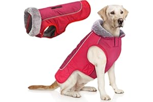 Idepet Hundemantel warme Jacke, wasserdichter Haustiermantel Schneeanzug, reflektierende Winddichte Hundekleidung für kleine mittelgroße Hunde rot schwarz