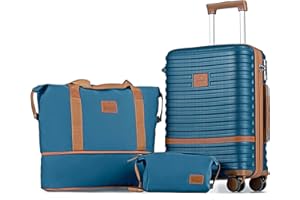 Joyway Koffer Reisekoffer von ABS Hartschalen Erweiterbar Trolley Kofferset mit TSA Schloss und 4 Rollen Der Handgepäck Sets Enthält 1 Reisetasche und 1 Kulturbeutel Dunkelblau