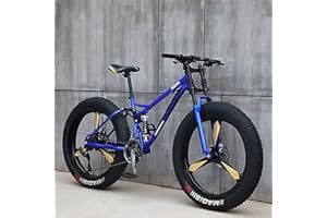 JAMCHE 26Inch Mountain Bikes, Adult Fat Tire Mountain Trail Bike, 27 Speed Bicycle, High-carbon Steel Frame Full Suspension Dual Disc Brake, 4.0 Inch Thick Wheel Mountain Snow Beach Bikes