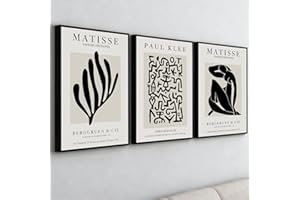 PWAAHDC Matisse Wall Art Set of 3, Framed Black and Beige Neutral Wall Art Prints for Bedroom and Living Room Walls, Pictures for Walls 30x40cm (12"x16")
